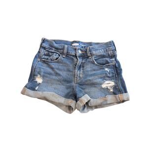 Old Navy Boyfriend Jean Shorts Size 0 Mid Rise Rolled Cuffed Hem Stretch Denim
